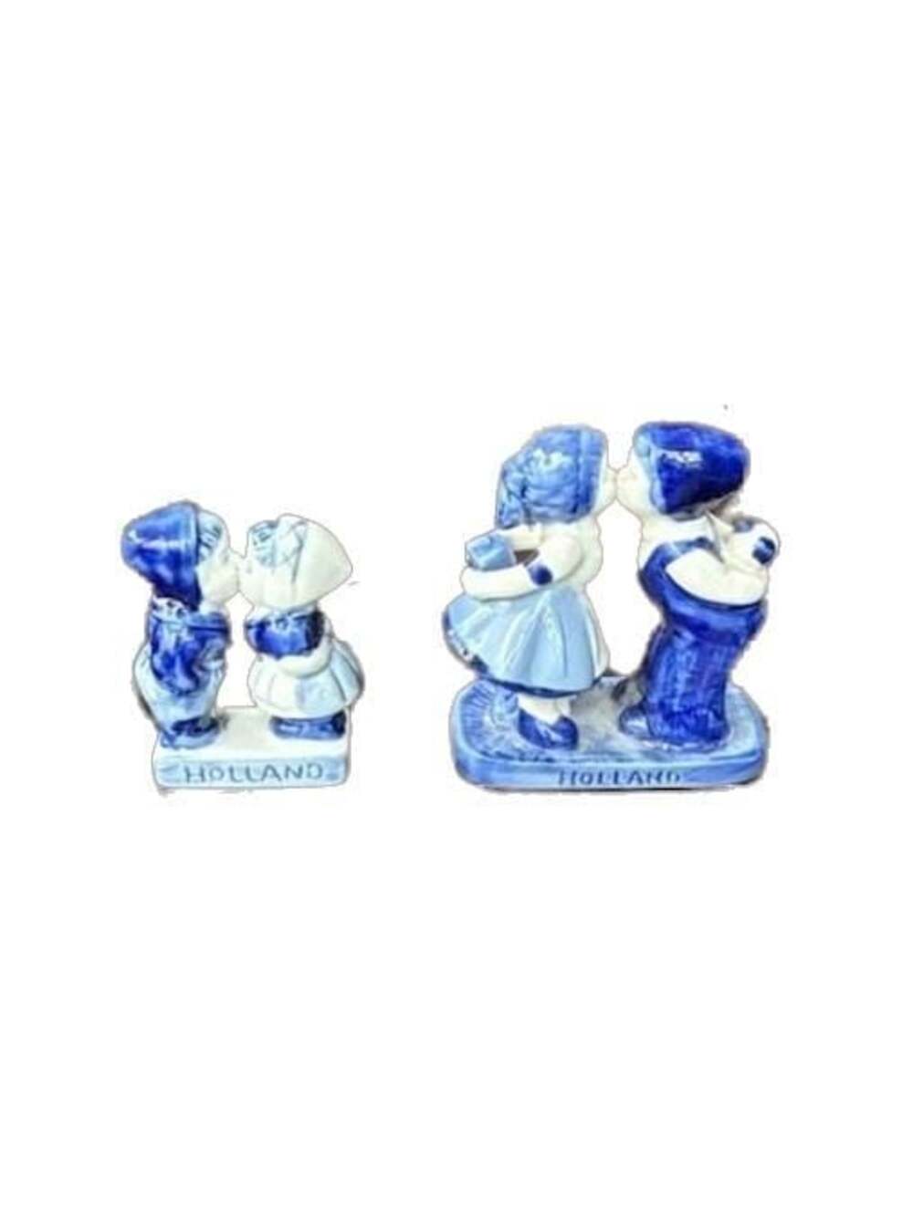 Vintage Delft Blue Hand-Painted Kissing Couple Figurines, Set of 2